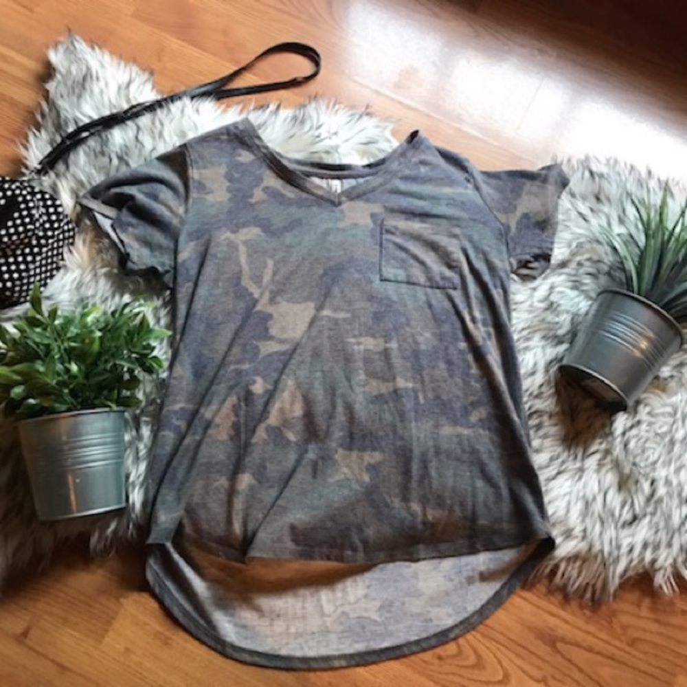 Camo V-neck Tee